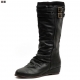 womens rounded-toe silhouette knit cuff double belt strap black brown synthetic leather wedge heels wrinkle mid calf boot