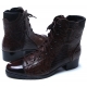 Mens brown leather classic steam punk style eyelet lace up two tone wrinkle glossy toe ankle boots