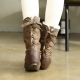 womens punk goth wrinkle khaki two tone back lace up insole & inner fur hidden wedge heels middle boots
