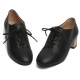womens black real sheepskin soft leather lace up mid heels oxfords