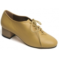 womens yellow real sheepskin soft leather lace up mid heels oxfords