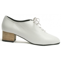 womens white real sheepskin soft leather lace up mid heels oxfords