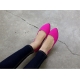 womens hot pink synthetic fabric pointed toe flat