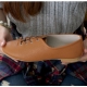 womens brown synthetic leather plain toe eyelet lace up flat oxford