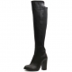 womens raise round toe,side zip closure elastic fabric detail chunky high heel knee-high boots