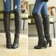 womens raise round toe,side zip closure elastic fabric detail chunky high heel knee-high boots