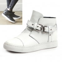 womens cap toe belt strap stud white black cow leather high tops fashion sneakers