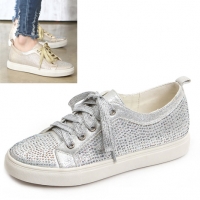 Womens glitter gold silver cubic wide lace up low heel fashion sneakers