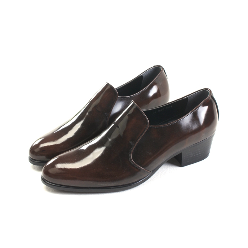 Men's brown cow leather high heel loafers
