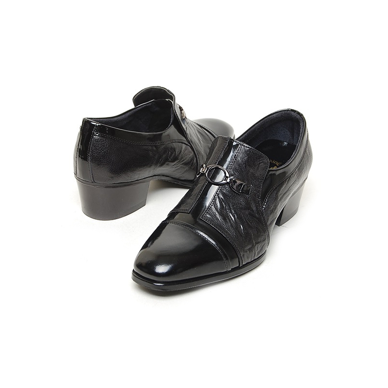 Men's black cow leather cuban heels loafers
