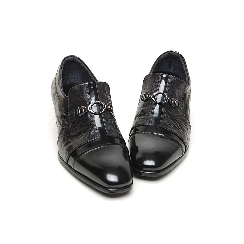 Men's black cow leather cuban heels loafers