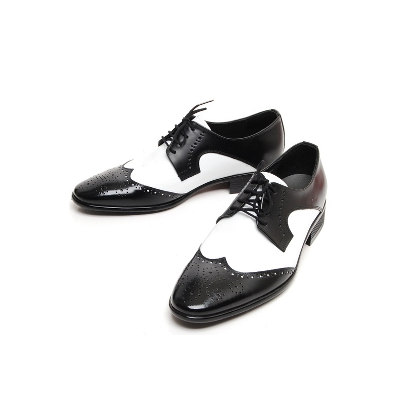 Mens Black & white Lace Up wing tips dress shoes made in KOREA US 5.5-10.5