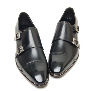 Mens black two buckle monk straight tip Dress shoes made in KOREA US 6.5 - 11﻿