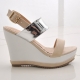 Womens chic celebrities classic style contrast tone wedges buckle sling back sandals shoes