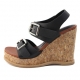 Womens chic studded thick platform wedge heels sandals black brown 
