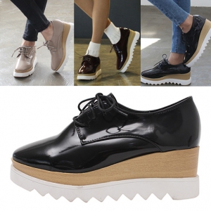 womens synthetic leather wood grain pattern platform lace up oxfords ...