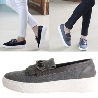 womens chic celebrity chain fringe slip-on shoes black gray