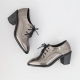 women's glossy dark silver lace up med heels oxfords