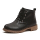 Women's plain toe black lace-up pull-tap contrast stitch ankle boots