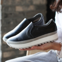 Women's real leather thick platform slip-on insert elastic gores sneakers