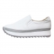 Women's real leather thick platform slip-on insert elastic gores sneakers white color