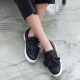 Women's synthetic leather round toe fringe ribbon tassel side elastic slip-on loafers black