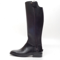 Men's black cow leather side zip top end snap button riding knee boots