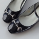Women's glossy black front horsebit chain trim mary jane pumps mid chunky heels