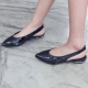 Women's glossy black dark gray pointed toe sling back flats