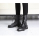 Women's rock chic buckle synthetic leather combat sole side zip closure black lace up ankle boots