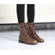Women's rock chic brown synthetic leather combat sole side zip closure  lace up ankle boots