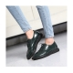 Women's synthetic leather round toe wing tip lace up oxfords espadrille flats green