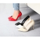 Women's glossy synthetic leather pointed toe stiletto heels pumps black red white