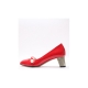 Women's glossy synthetic leather round toe mary-jane beads moons heels pumps black pink red beige silver