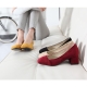 Women's basic synthetic suede bold heels pumps black wine mustard beige