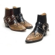 ﻿HAND-MADE Men's black real Leather contrast patch studded side zip western ankle bike rider boots 