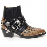﻿HAND-MADE Men's black real Leather contrast patch studded side zip western ankle bike rider boots 2.17"heels 