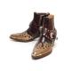 ﻿HAND-MADE Men's brown real Leather contrast patch studded side zip western ankle bike rider boots 2.17"heels 