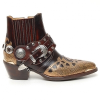 ﻿HAND-MADE Men's brown real Leather contrast patch studded side zip western ankle bike rider boots 2.17"heels 