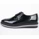 men's plain toe black synthetic leather lace up wedges heels oxfords