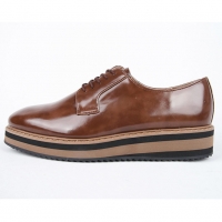 men's plain toe brown synthetic leather lace up wedges heels oxfords