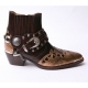 ﻿HAND-MADE Men's brown real Leather contrast snake pattern patch studded side zip western ankle bike rider boots 
