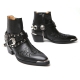 ﻿HAND-MADE Men's black real Leather front stitch studded side zip western ankle bike rider boots 
