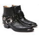 ﻿HAND-MADE Men's black real Leather front stitch studded side zip western ankle bike rider boots 