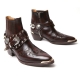 ﻿HAND-MADE Men's brown real Leather front stitch studded side zip western ankle bike rider boots
