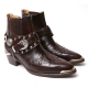 ﻿HAND-MADE Men's brown real Leather front stitch studded side zip western ankle bike rider boots