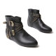 women's rock chic studded double buckle side zip hidden wedge black boots  US5.5