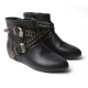 women's rock chic studded double buckle side zip hidden wedge black boots  US5.5