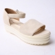 Women's synthetic leather peep toe matt beige platform ankle strap sandals US6.5