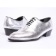 Mens plain toe glitter silver lace up high heels oxfords